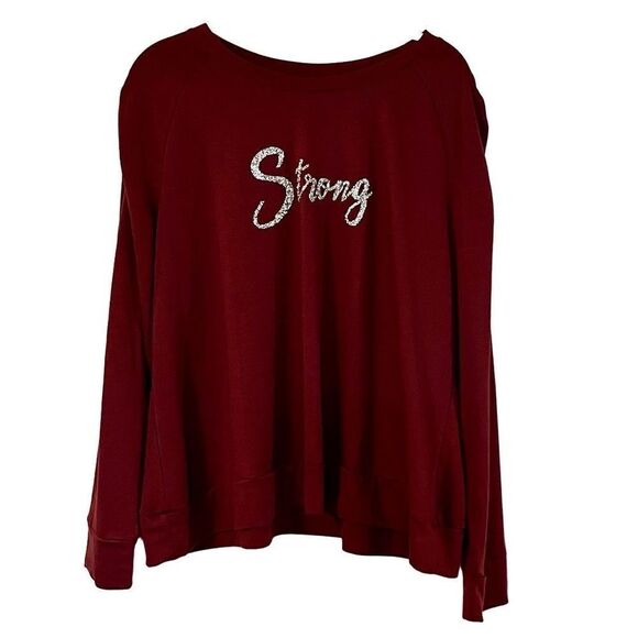 Lane Bryant Maroon Ruched Shoulders Crew Neck Long Sleeve Strong Top 18/20 - Picture 1 of 11
